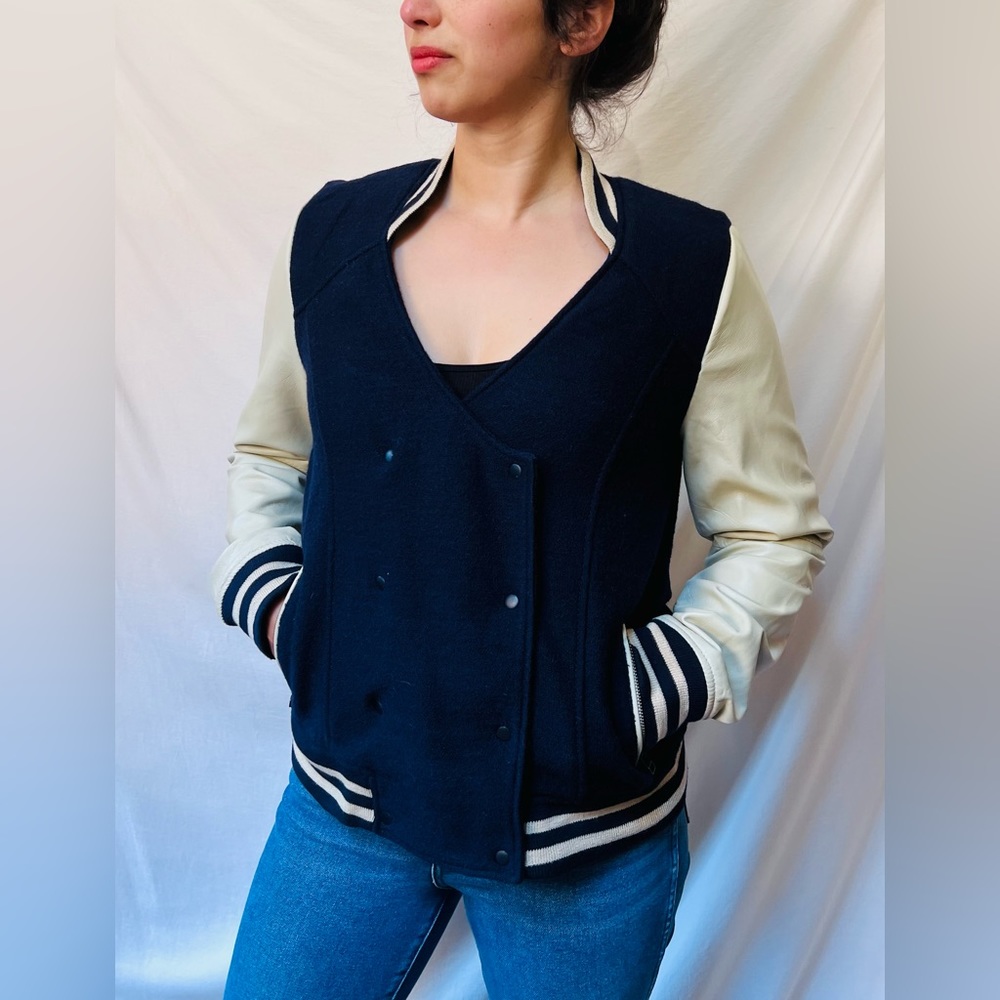 Free People Faux Leather Baseball Jacket
